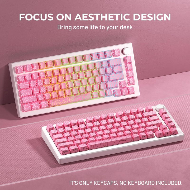 HITIME XVX Pink Topographic Keycaps with IMD Tech, Shine Through Custom Keycap 60 75 100 Percent, Lines Backlit Keycap Set, OEM Profile, Side Printed Keyboard Key caps for Keyboards(Only Keycaps) - Image 2